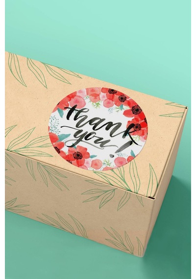 90 Adet Thank You Teşekkür Etiketi Kırmızı Çiçekli 3x3cm St2049 Çok Renkli