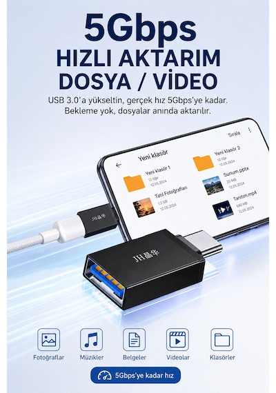 Type-c Usb 3.0 Otg Dönüştürücü Adaptör, 5gbps Hızlı Veri Aktarım Çevirici, Usb Bellek Harici Disk Klavye Mouse Destekli, Telefon Tablet Bilgisayar Uyumlu S342
