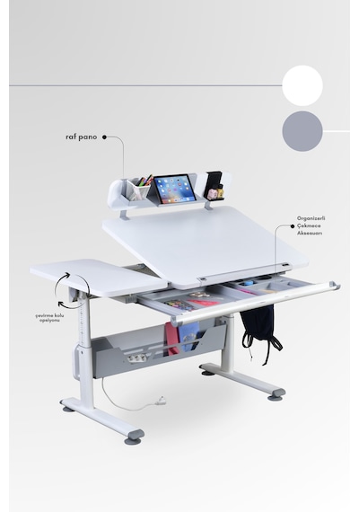 Vega Standart Yükseklik Ve Eğim Ayarlı, Çekmeceli Modern Bilgisayar, Ofis Ve Çalışma Masası Gri Gri Vega Standart Yükseklik Ve Eğim Ayarlı, Çekmeceli Modern Bilgisayar, Ofis Ve Çalışma Masası Gri Gri