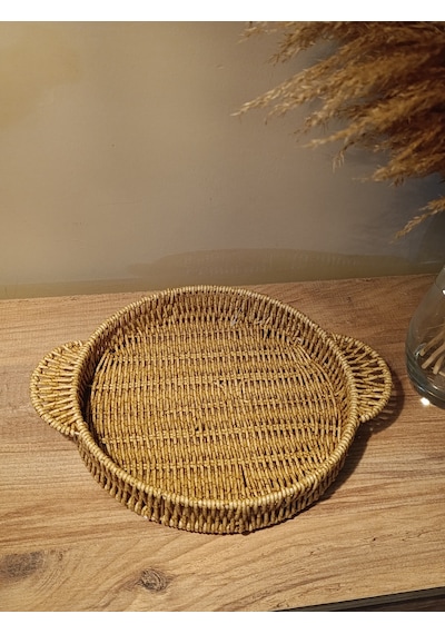 Hasır Rattan Sunum Tepsi Küçük Boy Organizer Yuvarlak Diğer