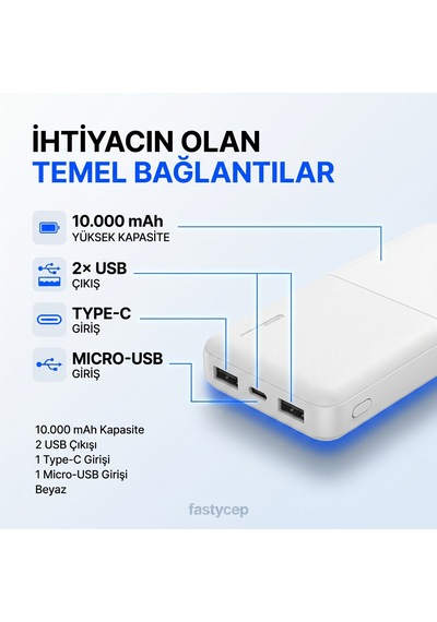 Buradabulabilirsin Snapmax Snp-3009 Beyaz 10.000 Mah Powerbank 2x Usb Çıkışlı 1 Type-c Ve 1 Micro Girişli Bbz
