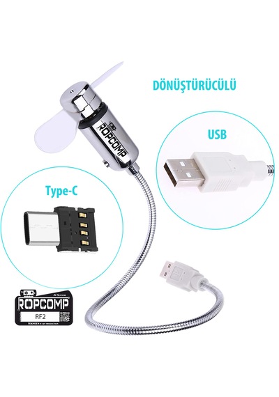 Ropcomp Mini Usb Led Fan + Type-c Dönüştürücü 1