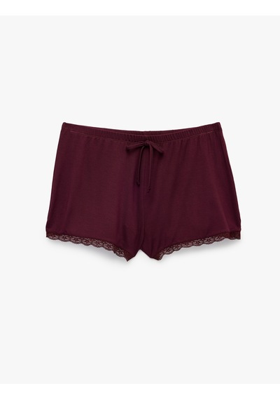Koton Dantel Detaylı Rahat Kalıp Şort Viskon Pijama Altı Bordo 7wlk80007mk