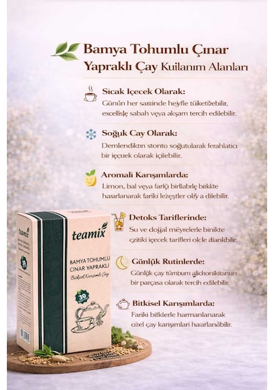 Bamya Tohumlu Çınar Yapraklı Bitkisel Karışımlı Çay 60 Gr 30 Süzen Poset