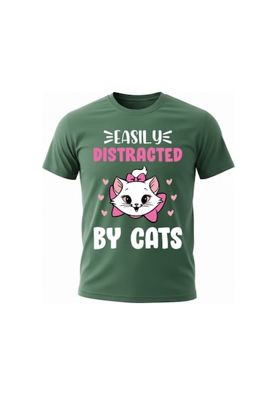 Urbantrendstore Kedili Tişört Kedi Baskılı Yarım Oversize Pamuklu Biskilet Ve Yuvarlak Yaka Tişört Tshirt Çağla Yeşili