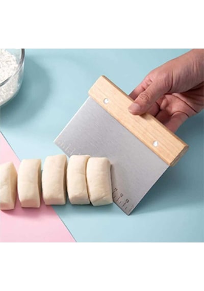 Hamur Spatula Kazıyıcı Şekillendirici Kesici Paslanmaz Çelik Kare 15 Cm Bambu Saplı Çelik Kahverengi Diğer