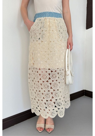 Verymoda D3044 Kot Detaylı Dantel Etek D3044 Ham
