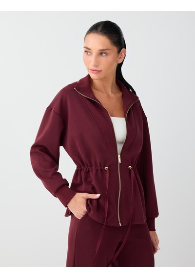 Jimmy Key Bordo Bel Ayarlamalı Fermuarlı Modal Ceket 6ww057725562