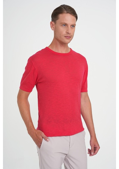 Efor Comfort Fit Bisiklet Yaka Kısa Kol Spor Mercan Triko Tr 881 Mercan