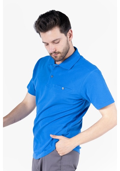 Yıldırımlar T-shirt %100 Pamuk Polo Yaka Fleto Cepli %100 Pamuk Saks Mavi