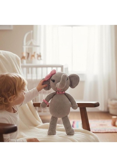 El Yapımı Amigurumi Oyuncak Fil 29 Cm Pelüş Açık Gri