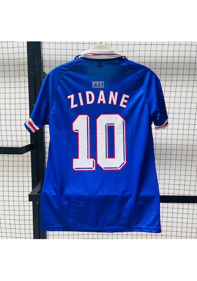 Fransa Millî Takımı Zidane 10 Retro Futbol Forması Mavi Çok Renkli