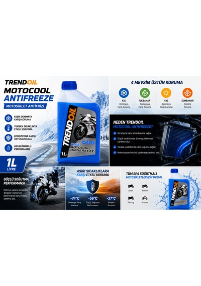 TRENDOİL Motocool Motosiklet Antifrizi 1 Litre Motor Soğutma Sıvısı Mavi