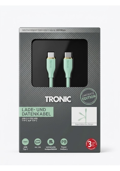 Tronic Type-c To Type-c Hızlı Şarj Ve Veri Kablosu - Pd Destekli 1 Metre Su Yeşili / Mint Yeşili Limitiere Edition