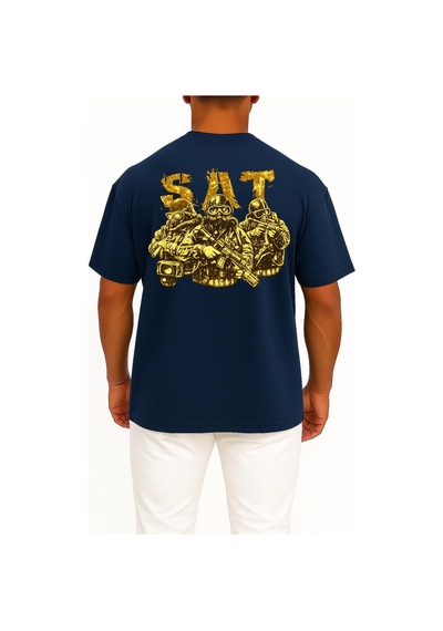 Bahriyeli Collection Oversize Effective Sat Cep Ve Sırt Baskılı Unisex T-shirt Lacivert