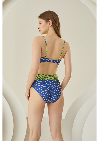 Loya Kadın Sarı Lacivert Puantiyeli Straplez Tek Üst Bikini Lacivert - Sarı