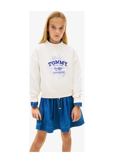 Tommy Hilfiger Flock Flower Crew Neck Çocuk Beyaz Sweatshirt Ybh-beyaz