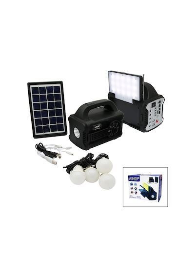 3ın1 - Solar 2in1 Sabit+oynar Başlı El Feneri - Radyo - Mp3 Bluetooth - Usb/ Tf Port - 4 Parça Ampul Kablolu - Powerbank Bx40 Açık Ahşap