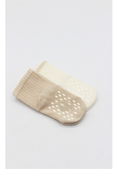 Erturkstore Çemberli Basic Penye Kaymaz Soket Çorap 2li 10146 Bej Çok Renkli