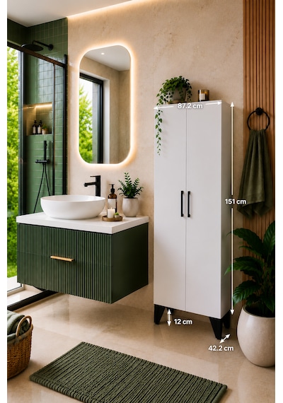 Banyo Dolabı 2 Kapaklı Mdf, Çok Amaçlı Dolap, Balkon Dolabı Beyaz