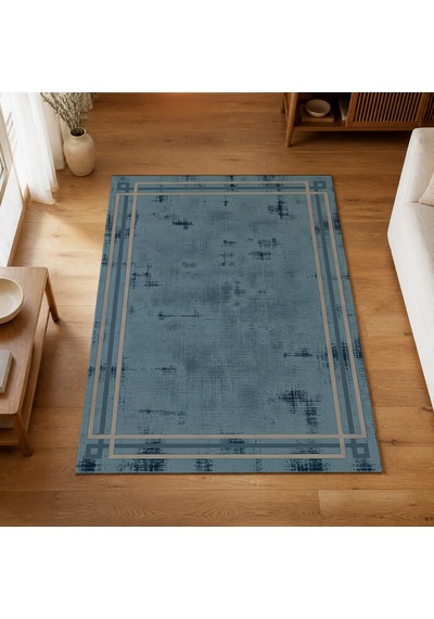 Kartela Halı Rilo Halı Kaymaz Taban Makinede Yıkanabilir Halı Mavi - 60 X 90 Cm