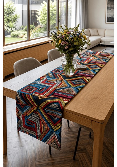 Valerine Life Runner Amerikan Servisi 40x140cm Mozaik Yolu Dijital Baskılı Sıvı Geçirmez Masa Örtüsü Renkli