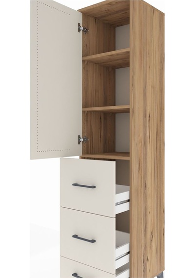 Hyperion Dolap 3 Raflı 3 Çekmeceli Tek Kapaklı 44x44x195 Çam-... Çam
