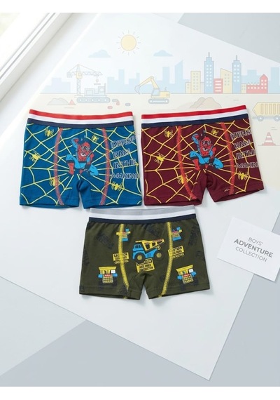 Erkek Çocuk Renkli Pamuklu Boxer 3 ' Lü Paket Karışık Çok Renkli