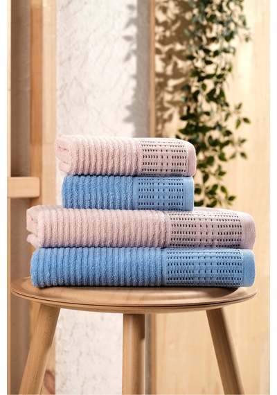 Eponj Home 4lü Havlu Seti Karaca Premium 50x85cm+90x160cm Mavi-pudra Mavi-pudra