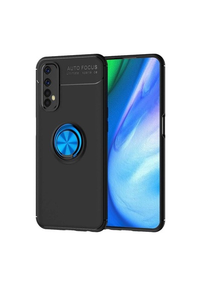 Realme 7 Kılıf Range Yüzüklü Silikon - Siyah-mavi Evimdeyokyok
