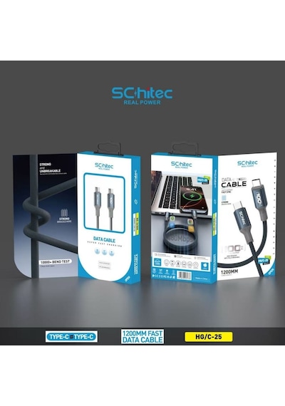 Schitec 100w Type-c To Type-c Süper Hızlı Data Ve Şarj Kablosu Siyah 1.2 Metre Hg/c-25 1M