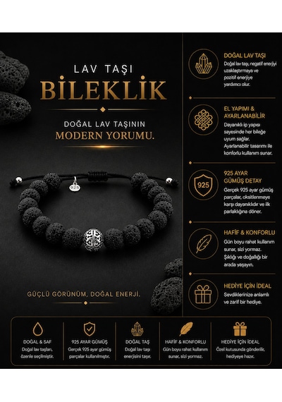 Lav Doğal Taşlı 8mm - 925 Ayar Gümüş Detaylı Makrome Örgülü Erkek Bileklik Hediye Kutulu