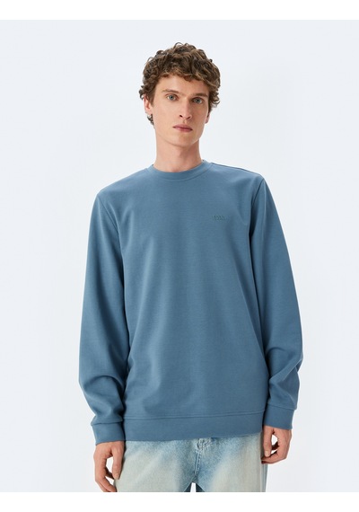 Koton Bisiklet Yaka Basic Pamuk Karışımlı Minimal Baskılı Sweatshirt Mavi 5sam70004mk Mavi