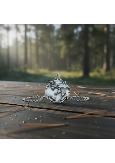 Büyülü Witcher 3 Madalyon Gümüş Kaplama Düz Zincir Kolye Silver