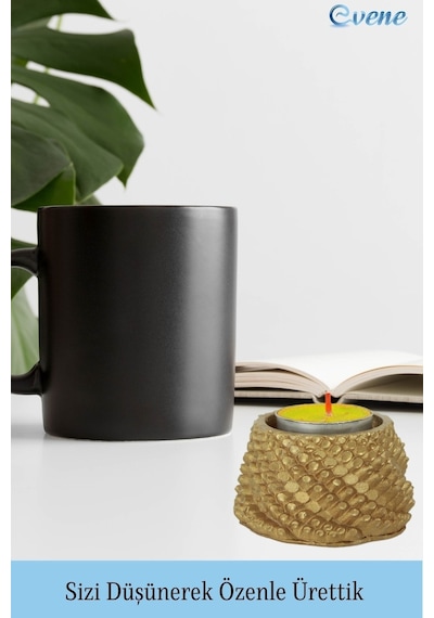 Mumluk Şamdan Tealight Ve İnce Mum Uyumlu Ejderha Yumurtası Model - Altın