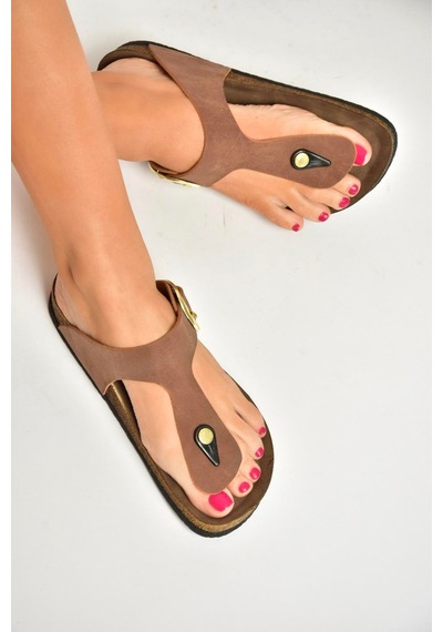 Fox Shoes U777917002 Taba Süet Parmak Arası Kadın Terlik Taba-süet Taba