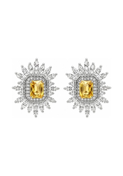 Éclat Collection Citrine Çelik Sarı Taşlı Zirkon Abiye Küpe Gümüş Gümüş