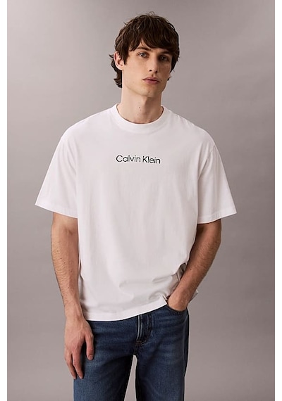 Calvin Klein Erkek Regular Fit Yazı Baskılı Pamuklu T-shirt - Beyaz 4114632
