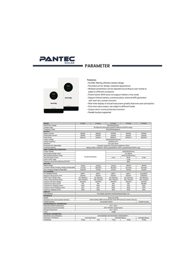 Pantec 1.6kw Yüksek Voltaj Tam Sinüs Akıllı İnverter 12v 100a Mppt Şarjlı İnverter