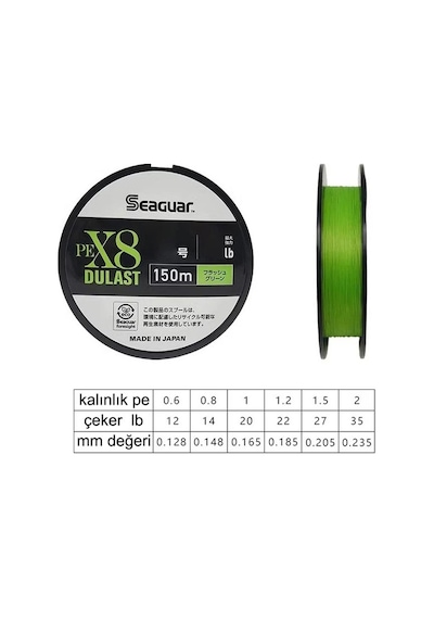 Seaguar Dulast 150mt 0,165mm Pe 8 Örgü Spin İp Misina Flash Green