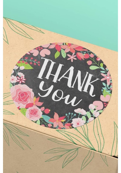 Thank You Çiçekli Kargo Paket Sticker Etiketi 3x3cm St2057 Çok Renkli
