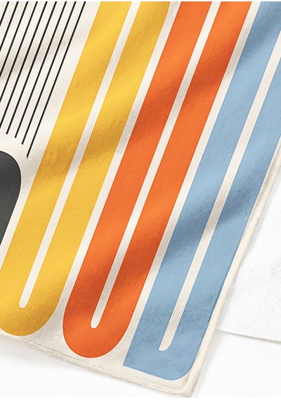 Geometrik Çizgili Mood Retro Plaj Havlusu - Minimalist Renk Bloklu Akdeniz Banyo Sahil Örtüsü Ayaz Defne