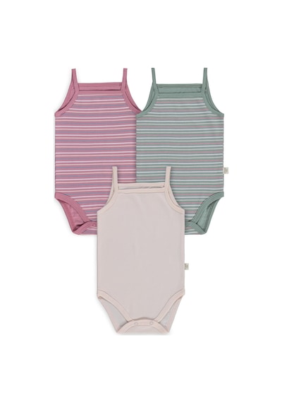 Civil Baby Çizgili İp Askılı 3 Lü 0-36 Ay Çıtçıtlı Badi - Pembe Açık Gül Kurusu