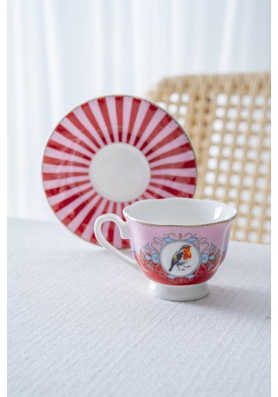 Acar Syt-08596 Birdie Pembe 6'lı Kahve Fincan Takımı Pembe