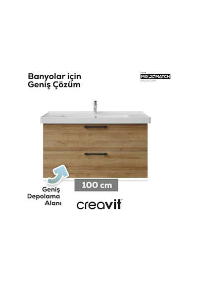 Creavit D20 100 Cm İki Çekmeceli Lavabo Dolabı Everest Melamin Kapak Ahşap Creavit D20 100 Cm İki Çekmeceli Lavabo Dolabı Everest Melamin Kapak Ahşap
