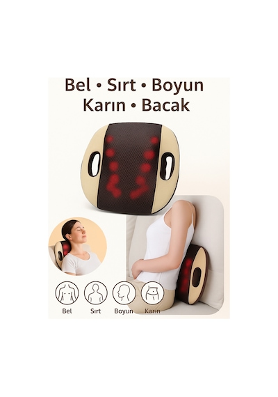 Isıtmalı 3d Yoğurma Masaj Yastığı Bel, Sırt, Boyun Çok Amaçlı Kullanım Bacak, Ev/ofis/araç Siyah