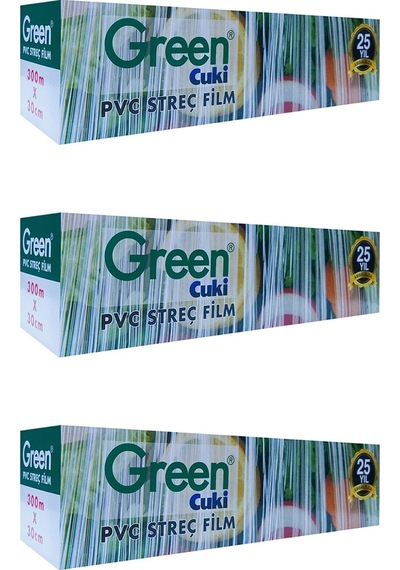 Green Pvc Streç Film Folyo - Gıdaya Uygun - 9 Mikron - 30 X 300 Metre - 3 Paket