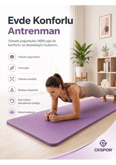 Ckspor 15 Mm Kaymaz Nbr Pilates Matı Taşıma Askılı Yoga Veegzerisiz Minderi Mor