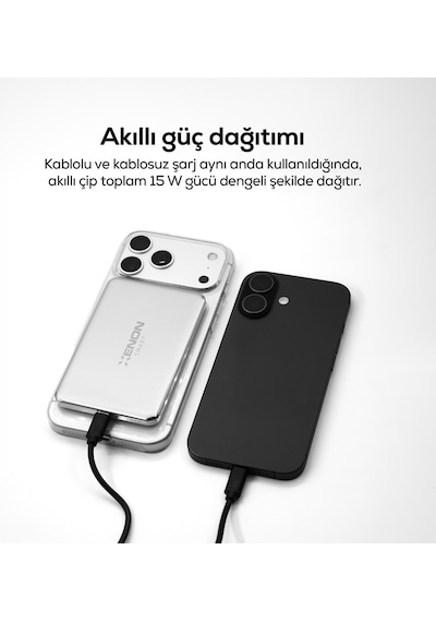 Xenon Smart Kablosuz Powerbank 15W 5000 mAh, Manyetik, 22.5W PD USB-C, İnce Alüminyum Gövde (X6440)
