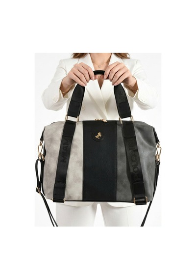 Miami Polo Club Orijinal Yumuşak Suni Deri Salaş Kadın El Omuz Çantası Siyah-gri
